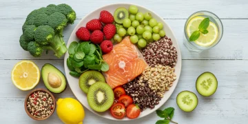 Balanced meal with fresh produce, lean protein, and whole grains for optimizing micronutrient intake.