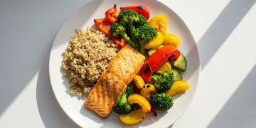 Diabetic-Friendly Delights: 10 Low-Sugar Recipes for Stable Blood Glucose Grilled salmon, quinoa, and roasted vegetables, a healthy diabetic meal