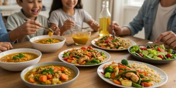 Budget-Friendly Bites: Healthy Family Recipes Under $5 for Inflation Family enjoying budget-friendly healthy dinner