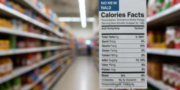Modern FDA food label with new regulations highlighted for consumer clarity