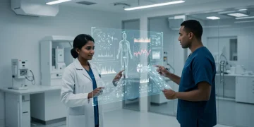 Futuristic AI healthcare dashboard showing disease prediction models
