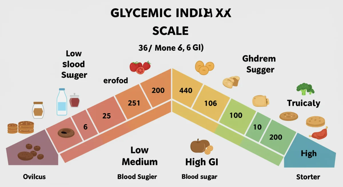 Infographic showing glycemic index scale with food examples