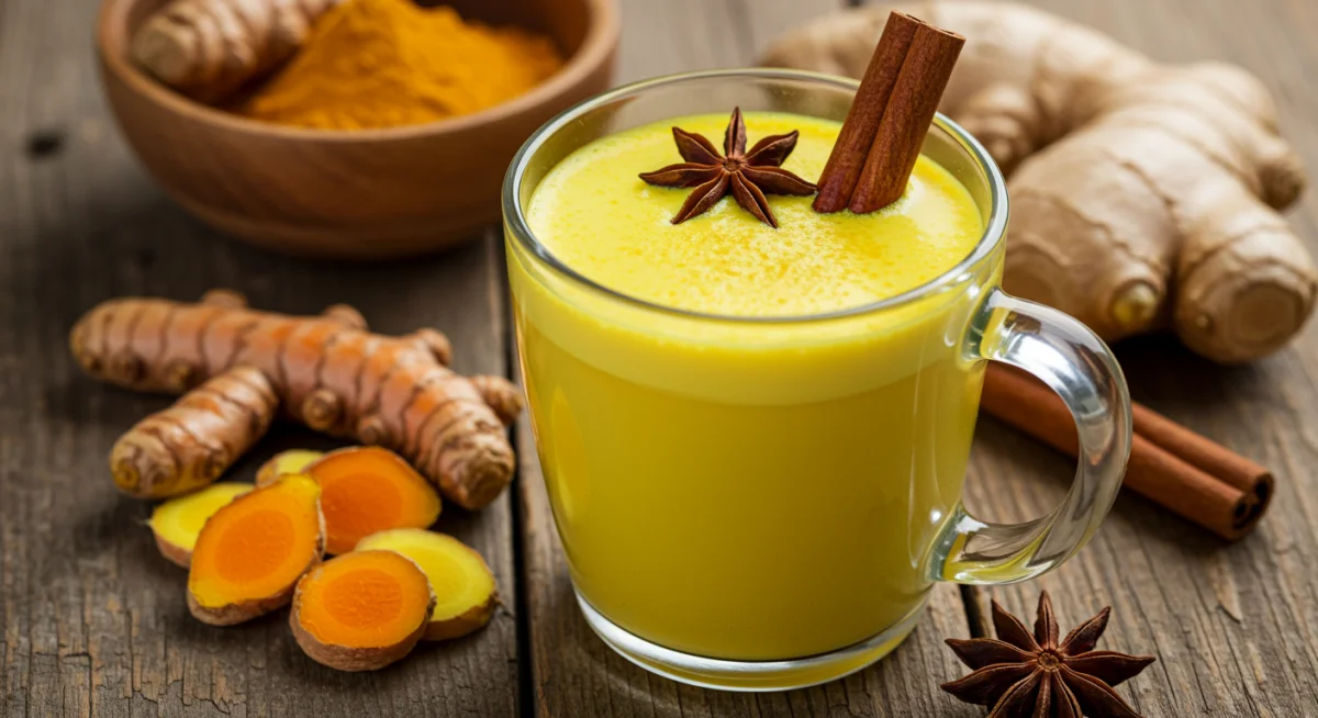 Golden milk with cinnamon and star anise for immune boosting