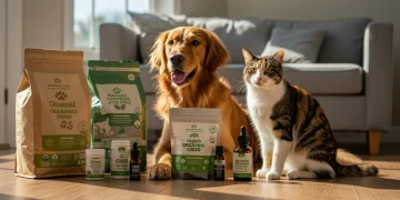 2025 Pet Wellness Boom: Holistic Approaches Gaining Popularity Golden retriever and calico cat with holistic pet care products