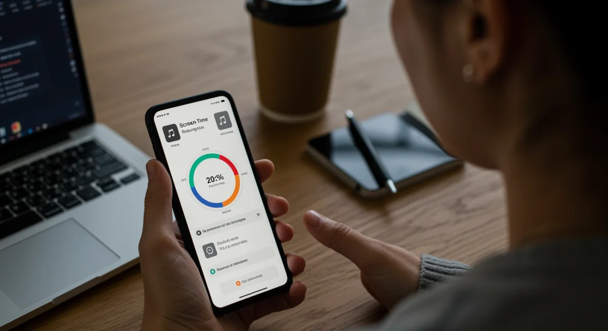 Mindful user analyzing screen time data on a smartphone