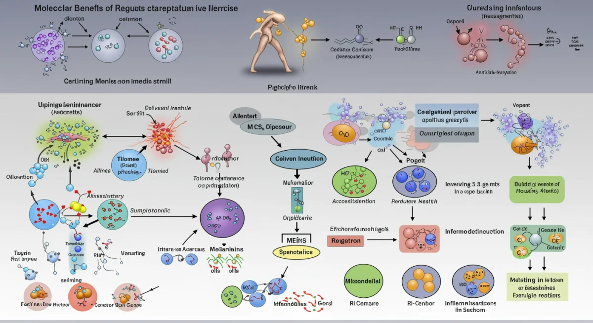 Infographic showing molecular benefits of exercise for longevity