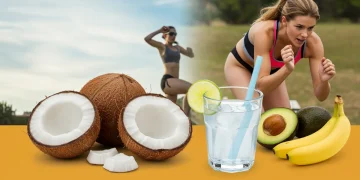 Diverse natural electrolyte sources and an athlete illustrating enhanced performance