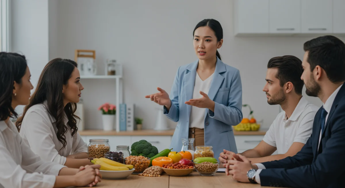 Nutritionist explaining nutrient bioavailability with food examples.