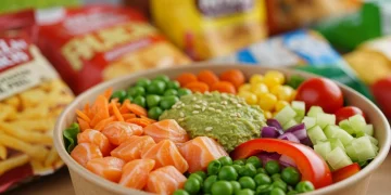 Vibrant salad with fresh vegetables, symbolizing nutrient-dense eating.