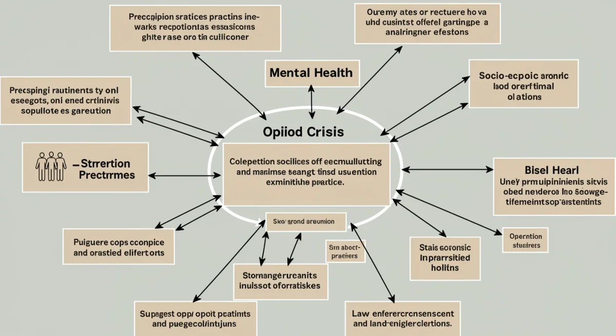 Infographic illustrating interconnected factors of the opioid crisis