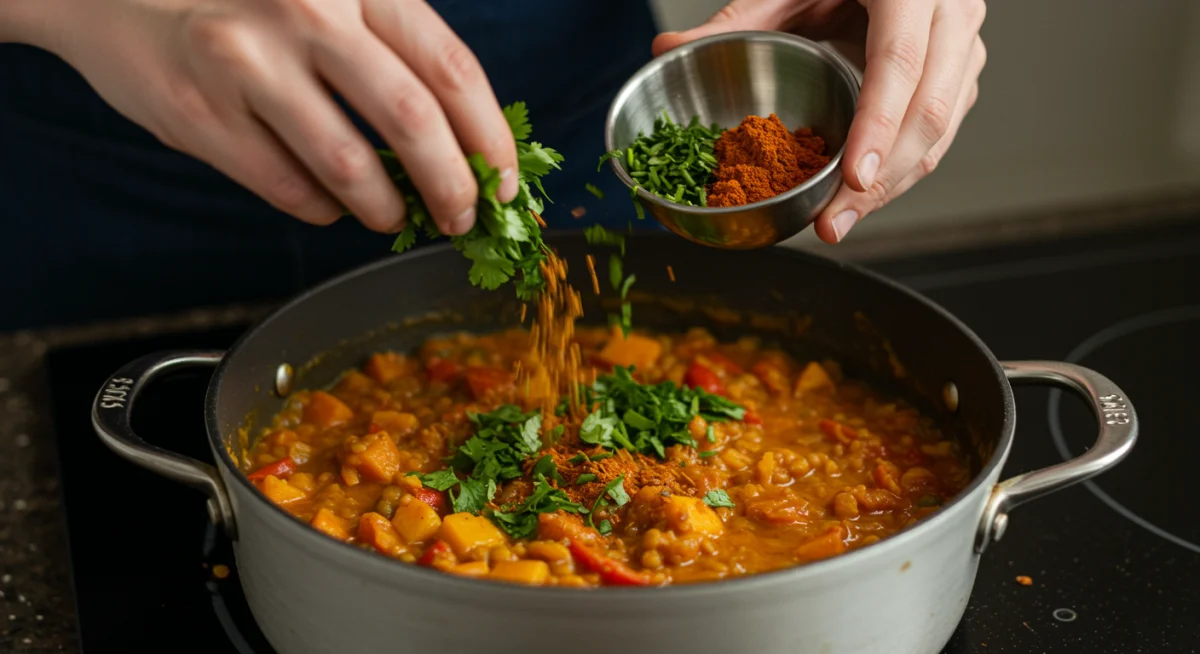 Hands preparing a delicious and budget-friendly lentil curry