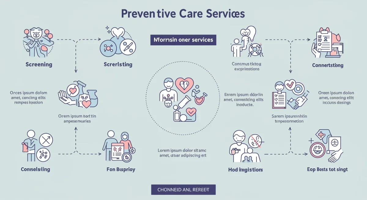 Infographic detailing various preventive care services covered by health insurance.