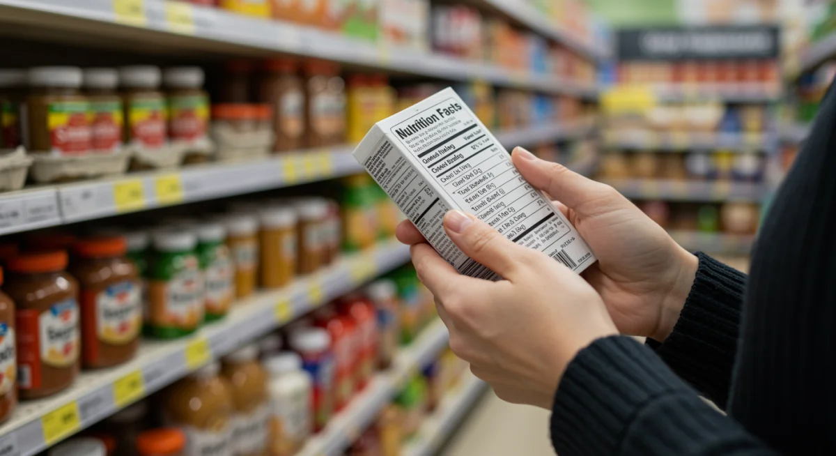 Person examining food labels for added sugar content
