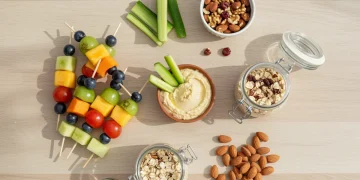 Smart Snacking: 7 Healthy Recipes for All-Day Energy Assortment of healthy and vibrant smart snacking ingredients and prepared mini-meals