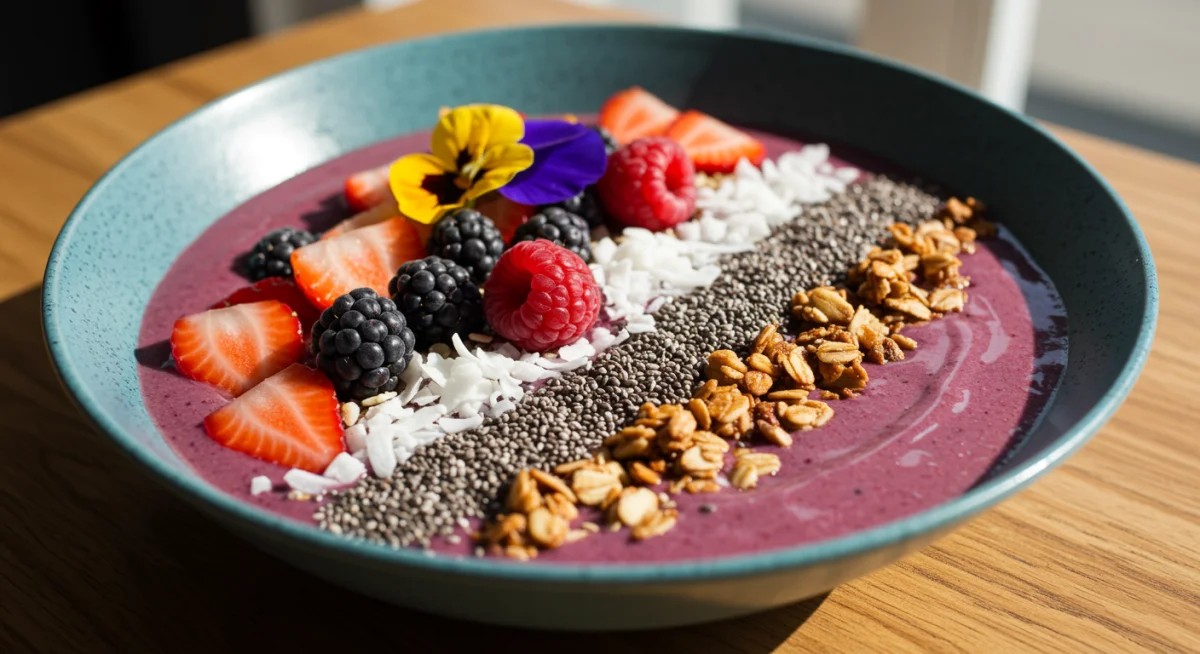 Vibrant superfood smoothie bowl with fresh toppings