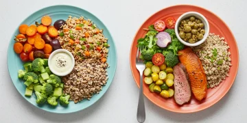 Colorful heart-healthy dinner plate endorsed by AHA