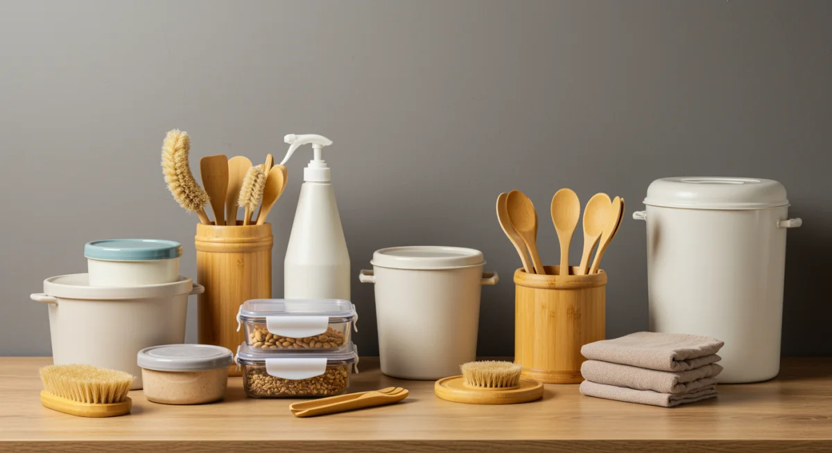 Eco-friendly kitchen with reusable containers and sustainable products