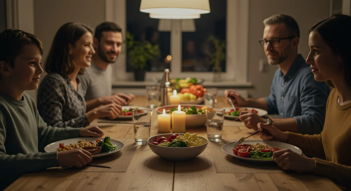 Family enjoying a heart-healthy dinner together