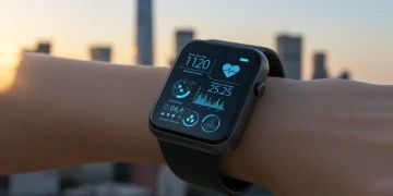 Futuristic wearable device on wrist monitoring health in America