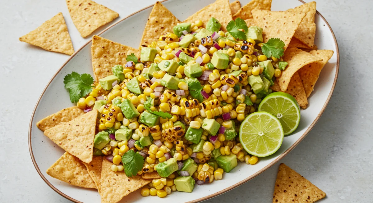 Grilled corn and avocado salsa with tortilla chips