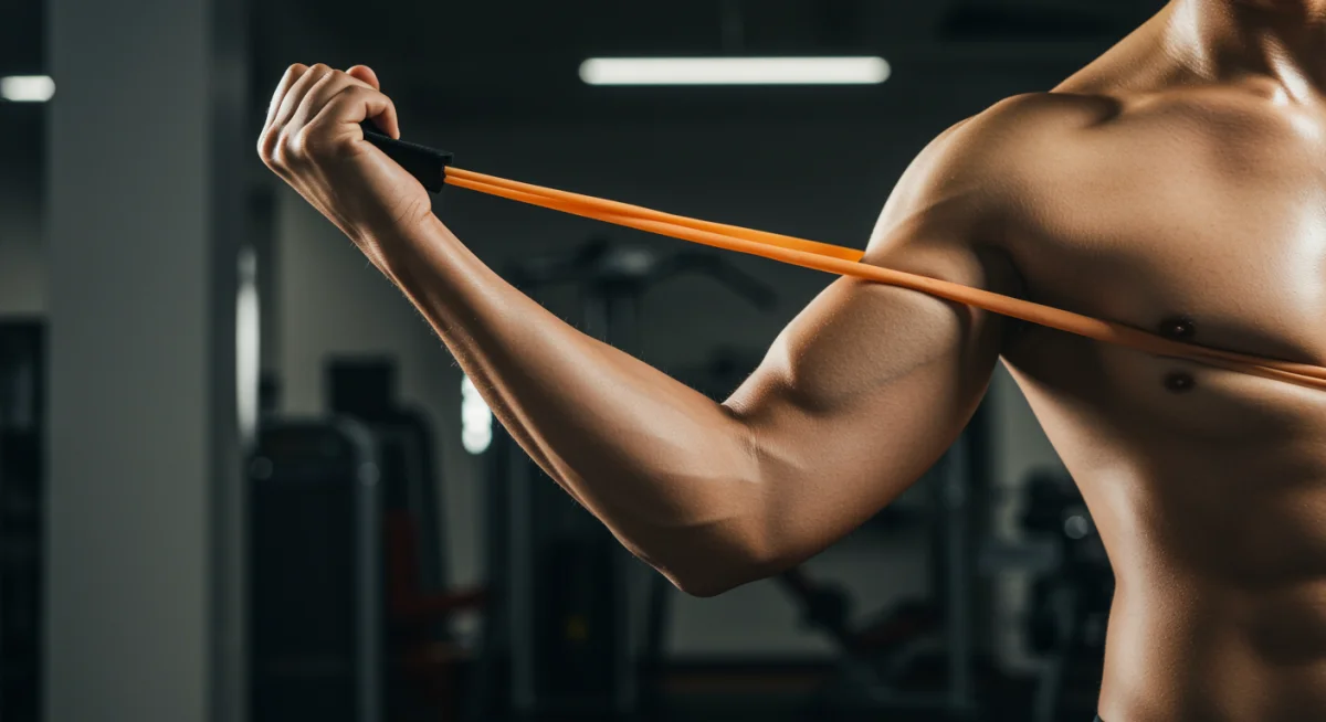 Athlete performing resistance exercise, emphasizing muscle growth with plant-based proteins