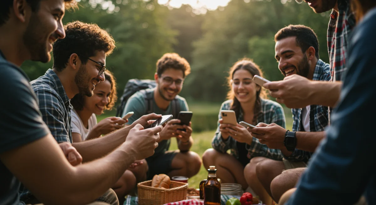 People enjoying outdoor activities without digital distractions, fostering real connections
