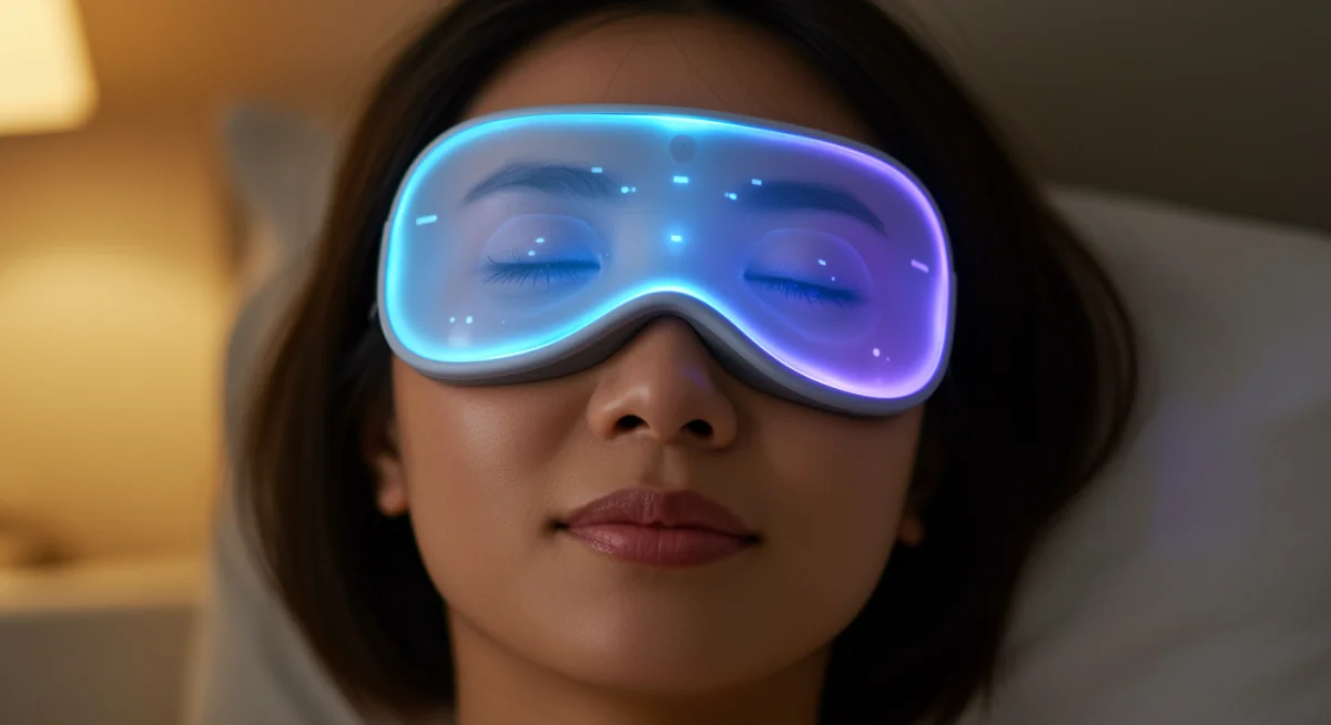 Person using a smart sleep mask for improved rest and recovery