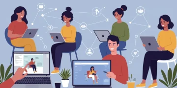 People receiving mental health support through telehealth platforms on various devices.